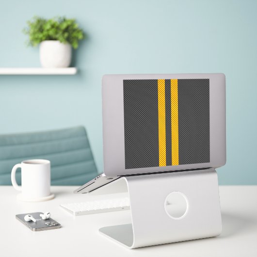Sticker Accent Yellow Racing Stripes Carbon Fiber Style (Ordinateur portable sur le bureau)