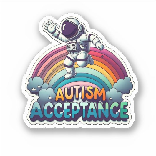 Sticker Acceptation de l'autisme Astronaut arc-en-ciel (Devant)