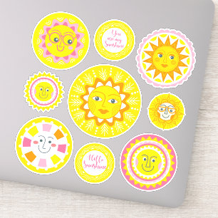 Sticker Adhésifs en vinyle jaune mignon soleil souriant