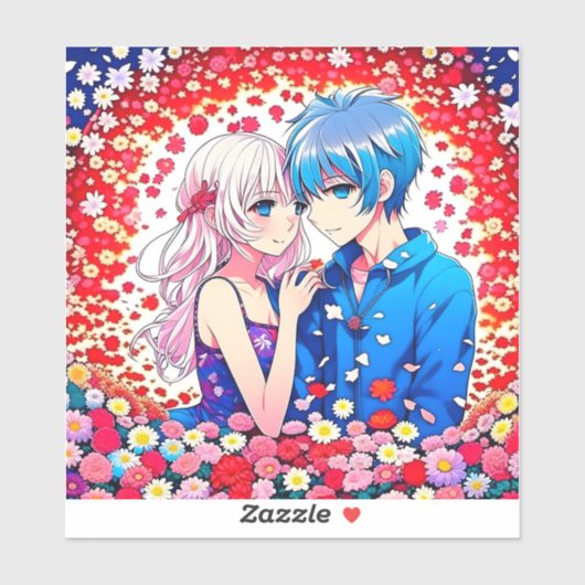 Sticker Adorable Anime Couple Romantique (Feuille)