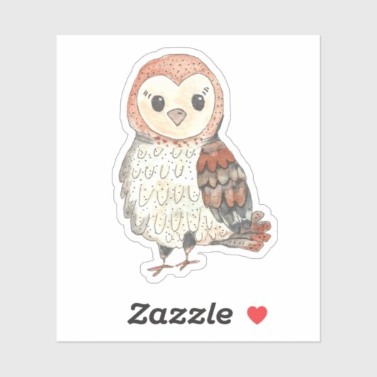 Sticker Adorable Aquarelle Peinte Chouette (Feuille)