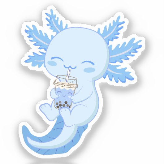 Sticker Adorable Blue Axolotl Boba Bubble Tea (Recto)