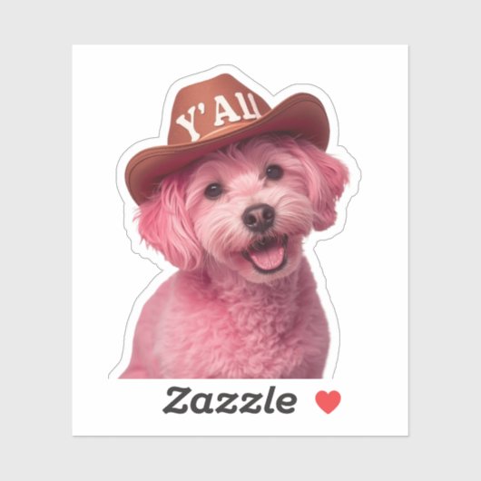 Sticker Adorable caniche rose dans un casquette de style o (Feuille)