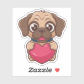 Sticker Adorable Cartoon Pug Puppy with Pink Heart (Feuille)