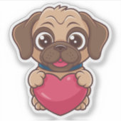 Sticker Adorable Cartoon Pug Puppy with Pink Heart (Devant)