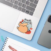 Sticker Adorable chat et chien Hug - Meow & Woof Design (Ordinateur portable avec iPhone)