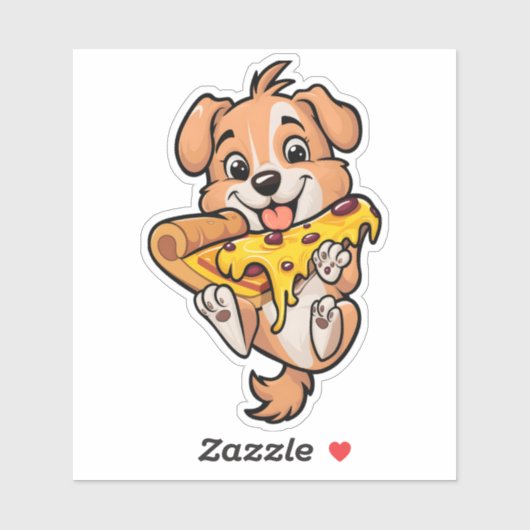 Sticker Adorable Chien Manger Pizza Cute Canine Foodie Amu (Feuille)