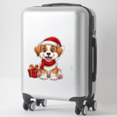 Sticker adorable chiot de Noël avec chapeau de Père Noël (Sur valise)