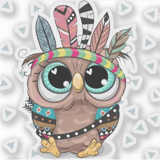 Sticker adorable chouette douce aux plumes (Devant)