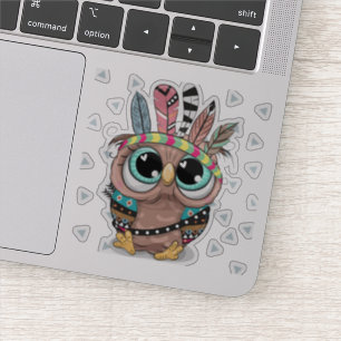 Sticker adorable chouette douce aux plumes