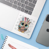 Sticker adorable chouette douce aux plumes (Ordinateur portable avec iPhone)