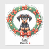 Sticker Adorable Coupe Doberman de Noël dans une couronne (Feuille)