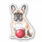 Sticker Adorable Fête Français Bulldog avec balle (Devant)