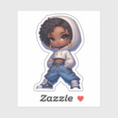 Sticker adorable fille noire (Feuille)
