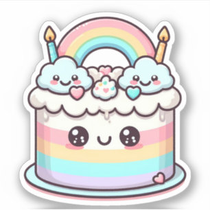 Sticker adorable gâteau d'anniversaire kawaii
