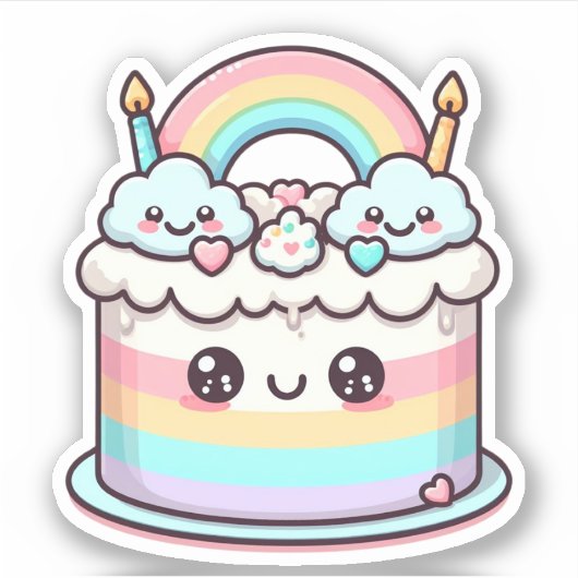 Sticker adorable gâteau d'anniversaire kawaii (Devant)