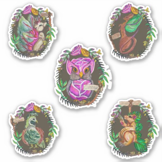 Sticker Adorable imaginaire potager créatures (Devant)