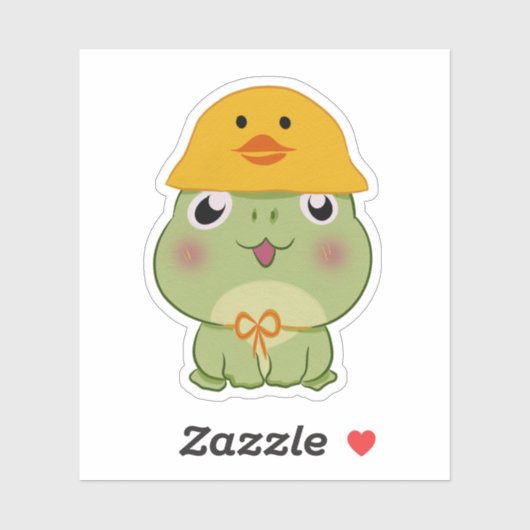 Sticker Adorable Kawaii Frog Wearing Duck Hat (Feuille)