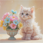 Sticker Adorable Kitty avec Bouquet de fleurs (Devant)