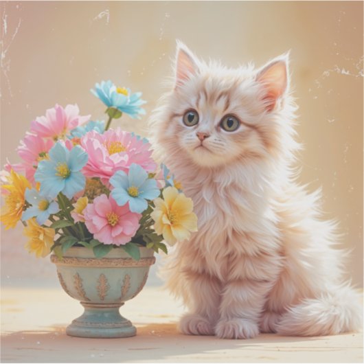 Sticker Adorable Kitty avec Bouquet de fleurs (Devant)