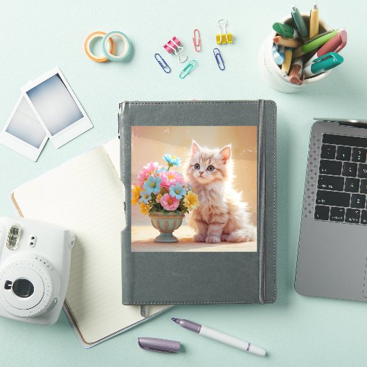 Sticker Adorable Kitty avec Bouquet de fleurs (Couverture iPad)