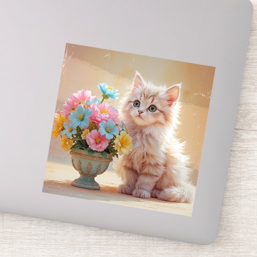 Sticker Adorable Kitty avec Bouquet de fleurs (Détail)