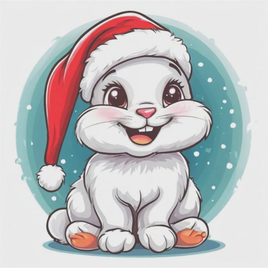 Sticker Adorable lapin blanc à Santa Hat (Devant)