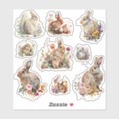 Sticker Adorable lapins de Pâques avec fleurs (Feuille)
