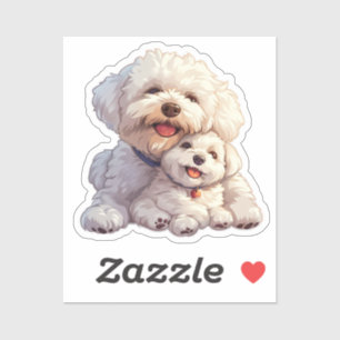 Sticker Adorable maman et bébé Bichon Frise