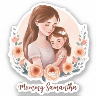 Sticker Adorable maman et fille Bond - Cadre Floral