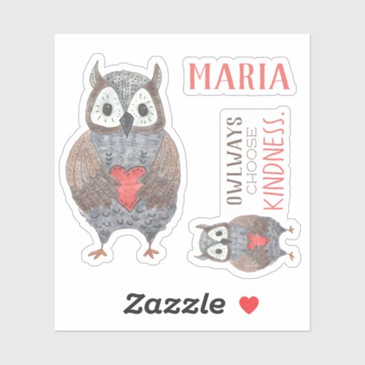 Sticker Adorable Owways Choose Kindness Horned Owl Group (Feuille)