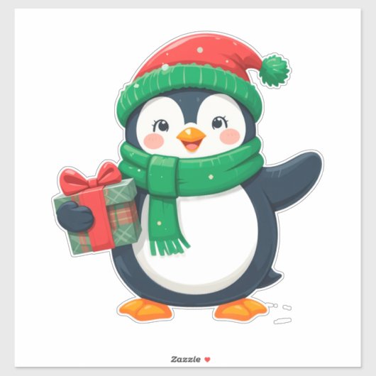 Sticker Adorable pingouin habillé pour Noël (Feuille)
