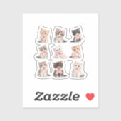 Sticker Adorable Pink Bow Kittens Cute Cat Lover's (Feuille)