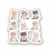 Sticker Adorable Pink Bow Kittens Cute Cat Lover's (Recto)