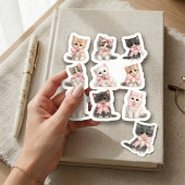 Sticker Adorable Pink Bow Kittens Cute Cat Lover's