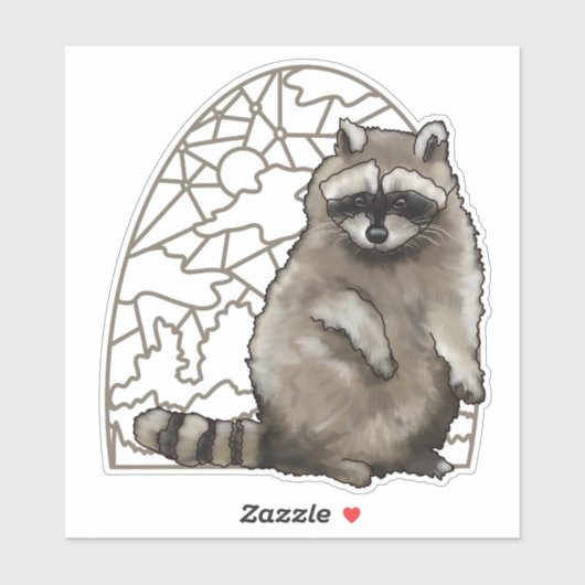 Sticker Adorable Raccoon en verre tendu (Feuille)