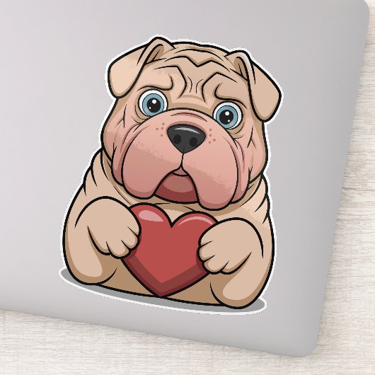 Sticker Adorable Shar Pei Puppy with Heart - Cute Cartoon (Détail)