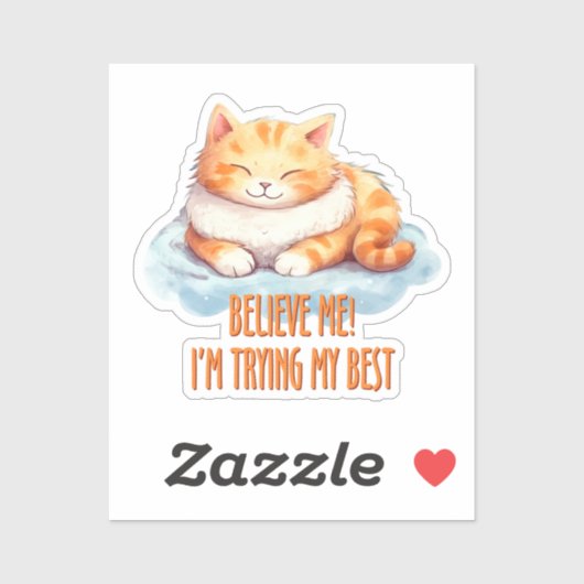 Sticker Adorable Tabby Orange Chat - Je tente mon meilleur (Feuille)
