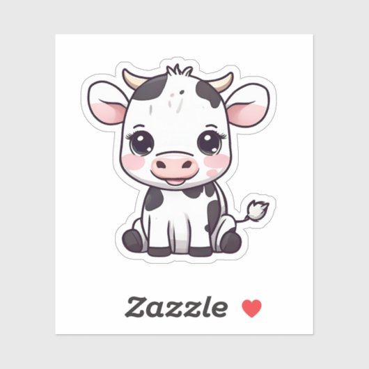 Sticker Adorable Vache imperméable (Feuille)