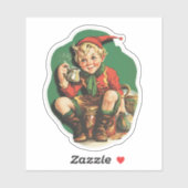 Sticker Adorable Vintage Christmas Elf Coffee Pause (Feuille)
