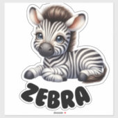 Sticker Adorable Zèbre - Pépinière (Feuille)