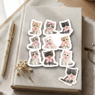 Sticker Adorables Chatons au Nœud Rose Mignons Amoureux de