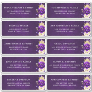 Sticker Adresse de l'invité de mariage floral or pourpre r