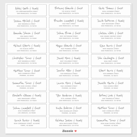 Sticker Adresse de l'invité Mariage de rédaction simple (Feuille)