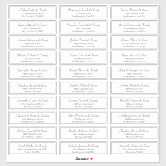 Sticker Adresse de nom d'invité Mariage de script classiqu (Feuille)