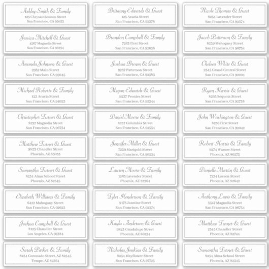 Sticker Adresse de nom d'invité Mariage de script classiqu (Devant)