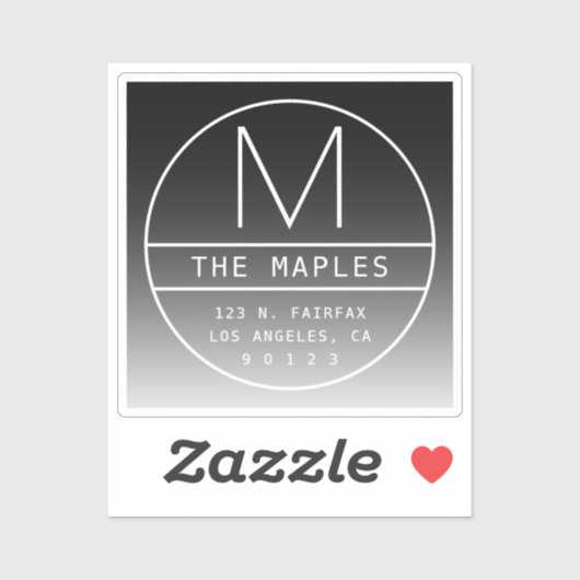 Sticker Adresse de retour moderne et monogramme | Noir dég (Feuille)