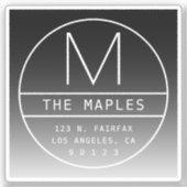 Sticker Adresse de retour moderne et monogramme | Noir dég (Recto)