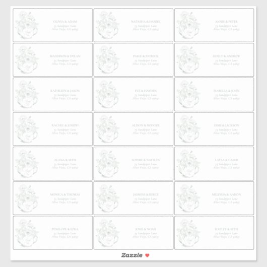 Sticker Adresse des invités pour le thé de mariage botaniq (Feuille)