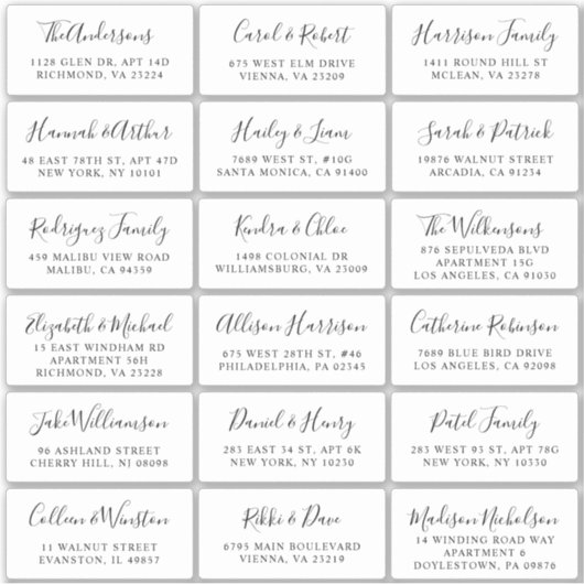 Sticker Adresse d'invité du Mariage de script élégant (Devant)